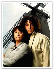 Alan Davies and Carolyn Quentin in front of the mill